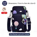 Navy blue crossbody phone bag with hot air balloon print and heart zipper pull - Hot Air Balloon Print / S / Navy Blue