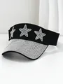 Visera negra Y2K para mujer con estrellas de pedrería y ala de cristales brillantes. - M (56-58cm) / Negro con Strass Blanco