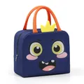 Cute blue monster insulated lunch bag with orange handles and thermal foil lining - Navy Blue Prince Jitte