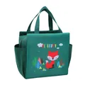 Bolsa de almuerzo aislada con estampado de zorro y bolsillos en tela oxford verde - Estilo Zorro Dibujos Animados / Verde