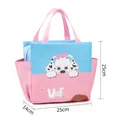 Bolsa de almuerzo aislada de cachorro rosa y azul con bolsillos laterales, 25x25x14cm - Estilo Dálmata Dibujos Animados / Cuadros Patchwork Rosa Azul
