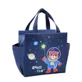 Bolsa de almuerzo aislada azul con oso astronauta de dibujos y bolsillos laterales - Estilo Oso Espacial Dibujos Animados / Azul marino