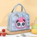 Insulated lunch bag for school or office, featuring a cute gray panda print design. - Grey Sweet Bear