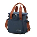 Professionelle große isolierte Kühltasche in Blau mit braunen Trägern für Picknick - Extra Hohe Version / Marineblau