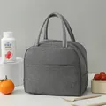 Grey insulated lunch bag with striped handles for commuting or picnic - Simple Insulation Style / Gray