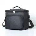 Black large insulated lunch bag with shoulder strap for outdoor picnic work and school - Black