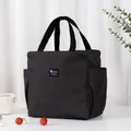 Insulated dark gray Oxford cloth lunch bag with side pockets and sturdy black handles - Side Pocket Style / Black