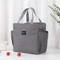 Gray insulated Oxford cloth lunch bag with durable handles for work, school or picnics - Side Pocket Style / Gray