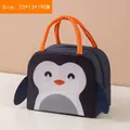 Sac à lunch isotherme pingouin avec poignées orange, taille 23x13x19cm pour enfants - Manchot Bleu Marine (Style Dessin Animé)