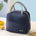 Insulated navy blue lunch bag with sturdy handles for office and school daily use - Navy Blue