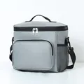 Large gray insulated lunch bag featuring a shoulder strap and a side mesh pocket - Gray