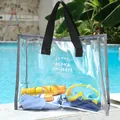 Large transparent PVC waterproof beach bag with black handles and summer ALOHA text - Beach Bag (STB) / Gray Edge Black Handle