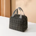 Elegante schwarze Tweed-Lunchtasche mit gestreiften Griffen und Isolierung für das Büro - Schwarz