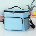 Large light blue insulated lunch bag with adjustable shoulder strap and front pocket - Sky Blue