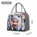 Sac à déjeuner isotherme avec motif chat gris mignon et dimensions 22,5x11,5x19cm - Chat de Dessin Animé / Gris