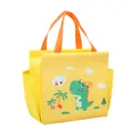 Bolsa de almuerzo aislada amarilla con dinosaurio de dibujos animados y asas naranja. - Estilo Dinosaurio Dibujos Animados / Amarillo