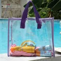 Large transparent PVC waterproof beach bag with purple straps for swimming and travel - Beach Bag (STB) / Purple Edge Purple Handle