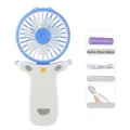 Portable blue and white handheld mini fan with cute cartoon ears and USB charging cable. - Cartoon Neck Model / Blue