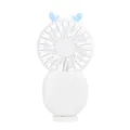Portable mini USB rechargeable fan in white with cute blue reindeer antlers design - 6th Gen Deer Style / White