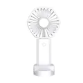 Minimalist white handheld portable mini fan with USB charging and desktop stand base - Y09 Style / Rechargeable Model / Snow White