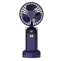 Mini ventilador de mano morado con pantalla digital y base de carga USB portátil - Folding Fan (Y05) / 215x38x93mm / Azul