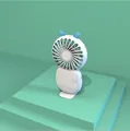 Cute white mini portable USB rechargeable fan with blue antler ears on mint stand - 6th Gen Cartoon (Deer/White)