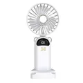 Mini ventilador de mano blanco con pantalla digital y detalle de letra H dorada. - Folding Fan (Y05) / 215x38x93mm / Blanco