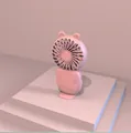 Detailed view of the pink portable mini USB fan with cute animal ear design. - 6th Gen Cartoon (Cat/Pink)