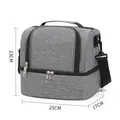Große graue doppelschichtige isolierte Lunchtasche mit Maßen 25 cm x 17 cm x 23 cm - Grau