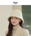 Elegant white granular wool bucket hat for women with warm autumn texture and soft fit - M (56-58cm) / White