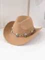 Vue détaillée d'un chapeau de cow-boy en feutre avec chaîne gothique à têtes de mort. - M (56-58cm) / Kaki