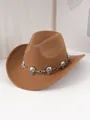 Chapeau de cowboy en feutre marron avec bande en chaîne de crâne argenté style punk - M (56-58cm) / Chameau