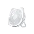 Portable white cat-ear desktop fan with integrated ring light and USB charging port - With Fill Light / White