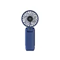 Ventilador de mano plegable azul oscuro con pantalla digital para uso en exteriores - Cordón de cuello / Azul (Con Cordón)