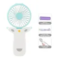 Portable mint green cartoon fan with built-in battery, USB cable and lanyard - Cartoon Neck Model / Green