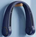 Professional navy blue portable neck fan hanging on a minimalist wooden wall hook for SKU - 4000mAh / Blue