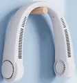 White portable bladeless neck fan featuring USB charging and ergonomic wearable design - 4000mAh / White