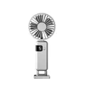 Portable silver handheld fan with digital display and folding USB charging design - Digital Display Folding Style (Y07-Hook) / 215x38x93mm / White