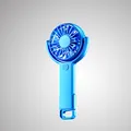 Portable blue handheld USB fan with rotatable head and built-in carabiner clip design - 7-Blade Model / Blue