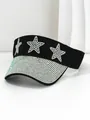 Vista dettagliata della visiera nera Y2K con stelle di strass e tesa scintillante - M（56-58cm） / Strass Nero AB