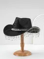 Schwarzer Y2K Cowboyhut mit 3D-Diamant-Pailletten und hängenden Strassfransen-Details. - M (56-58cm) / Schwarz