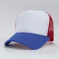 Close-up of blue, white, and red trucker baseball cap with breathable mesh back - M (56-58cm) / White Blue