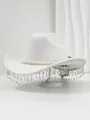 Elegant white cowboy hat detail with pearl band and sparkling rhinestone fringe decor - M (56-58cm) / White