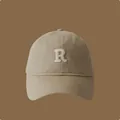 Classic khaki baseball cap featuring a white embroidered letter R on a brown background - Adjustable / Khaki (WH)