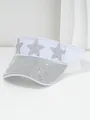 Vista dettagliata della visiera bianca Y2K con stelle di strass e tesa con diamanti - M（56-58cm） / Bianco Con Strass Bianchi
