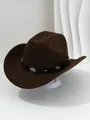 Detailed close-up view of a brown western cowboy hat with studded black faux leather band. - M (56-58cm) / Dark Coffee