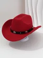 Side detail of a vibrant red cowboy hat with a decorative studded black PU leather belt. - M (56-58cm) / Red