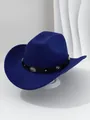 Macro view of a deep blue western cowboy hat featuring a flower stud leather belt detail. - M (56-58cm) / Sapphire Blue