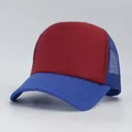 Close-up of a red and blue mesh trucker hat showing fabric texture and stitching. - M (56-58cm) / Blue Red