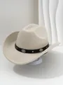 Detail of beige cowboy hat featuring a black PU leather band with silver floral studs - M (56-58cm) / Beige